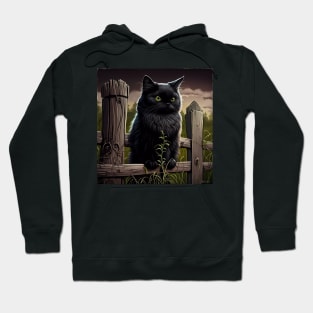 Black Cat on fence sticker Hoodie